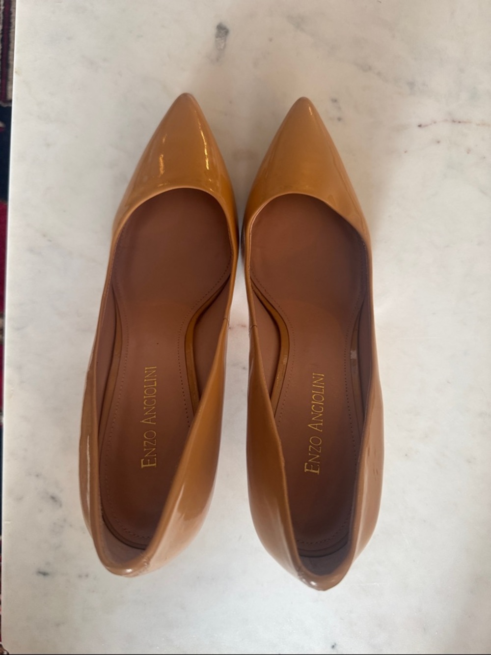 Enzo Angiolini Pointed Patent Flats in Camel